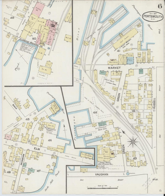 Sanborn Fire Insurance Map from Portsmouth, Rockingham County, New Hampshire (1887), Sheet #0006 - Historic Sanborn Fire Insurance Map Print, vintage old map wall art, antique decor, genealogy gift, New Hampshire New Hampshire map