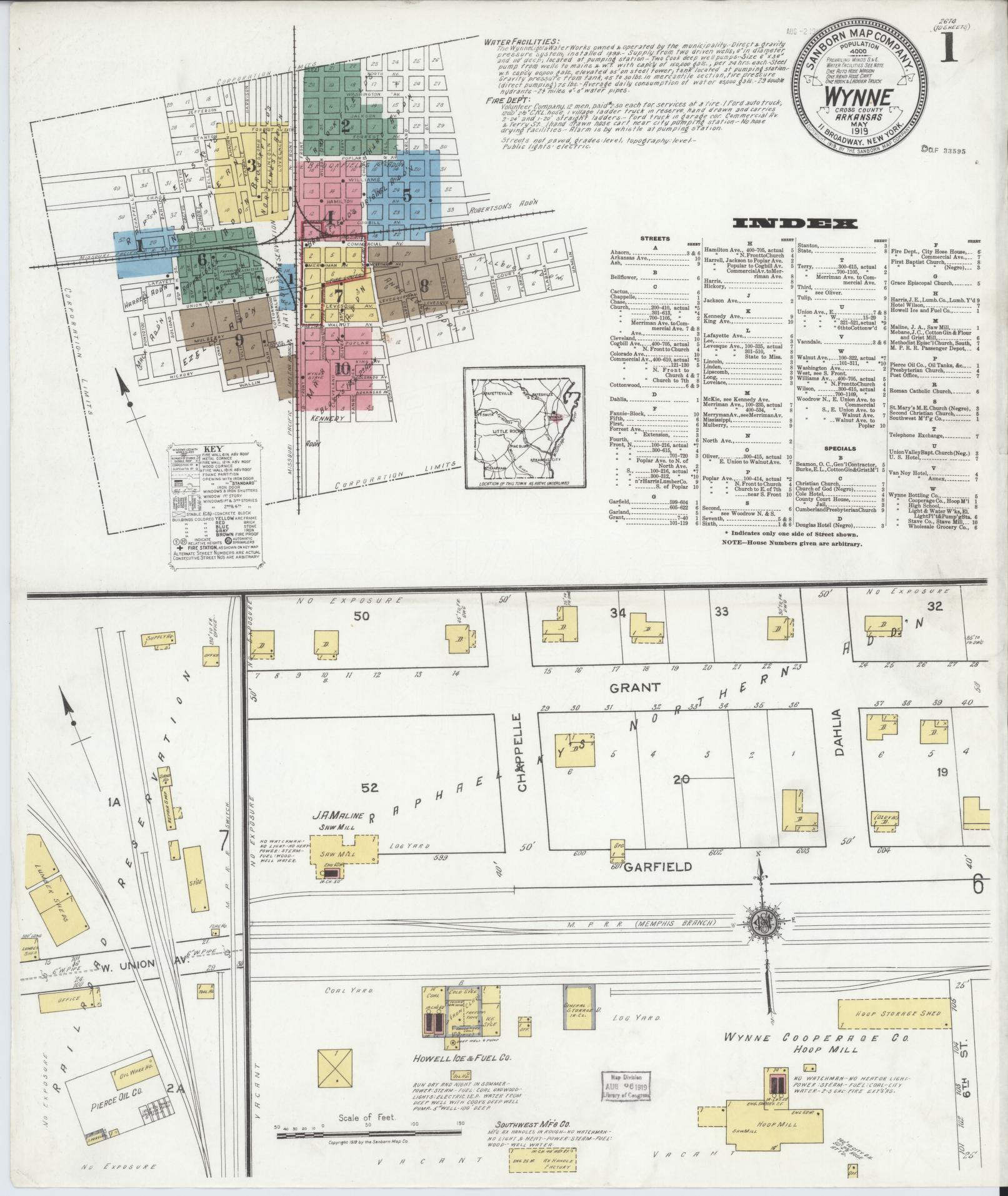 Sanborn Fire Insurance Map from Wynne, Cross County, Arkansas. (1919) – Historic Sanborn Fire Insurance Map Print