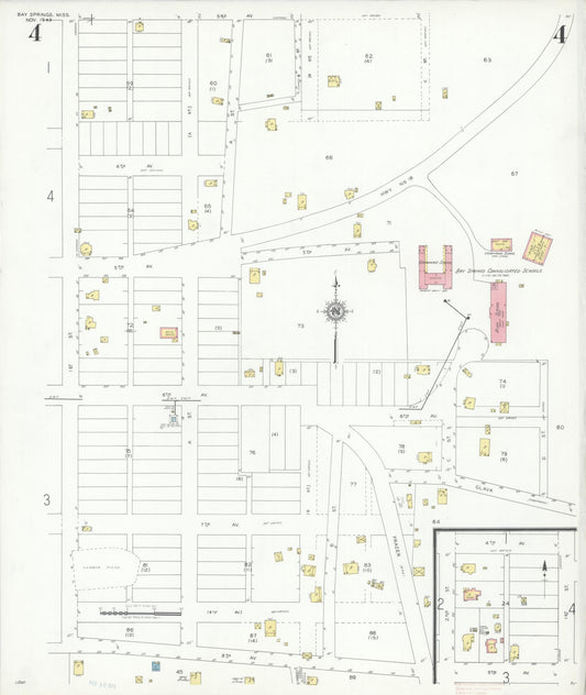 Sanborn Fire Insurance Map from Bay Springs, Jasper County, Mississippi (1943), Sheet #0004 - Historic Sanborn Fire Insurance Map Print, vintage old map wall art, antique decor, genealogy gift, Mississippi Mississippi map