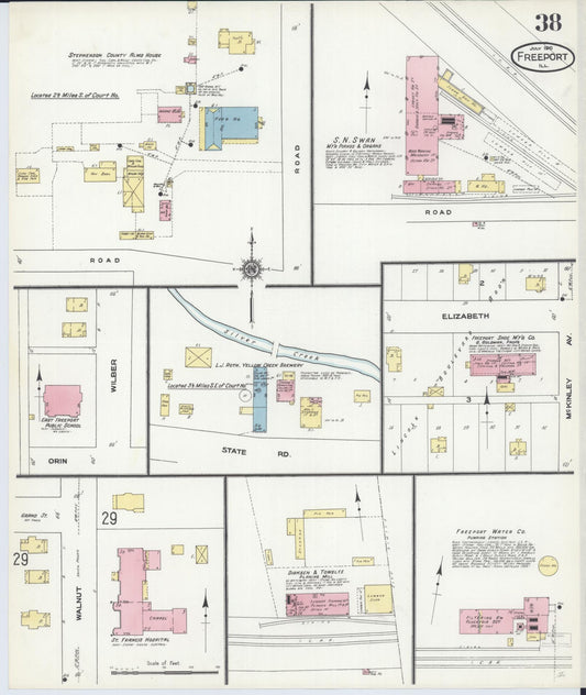 Sanborn Fire Insurance Map from Freeport, Stephenson County, Illinois (1910), Sheet #0038 - Historic Sanborn Fire Insurance Map Print, vintage old map wall art, antique decor, genealogy gift, Illinois Illinois map