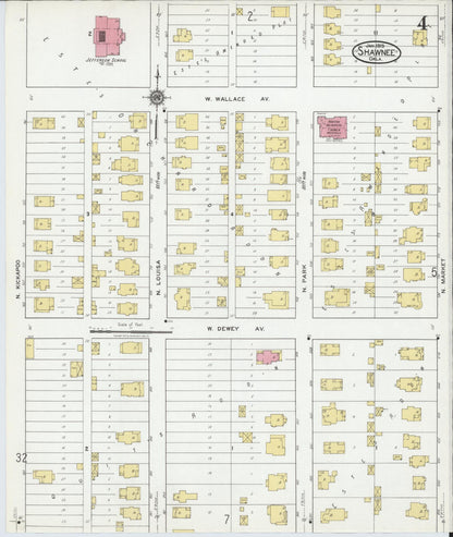 Sanborn Fire Insurance Map from Shawnee, Pottawatomie County, Oklahoma (1919), Sheet #0004 - Complete Map Set gallery image, historic Sanborn map, vintage wall art, Oklahoma Oklahoma