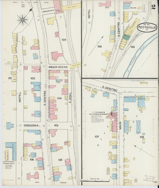Sanborn Fire Insurance Map from Pottsville, Schuylkill County, Pennsylvania (1891), Sheet #0002 - Historic Sanborn Fire Insurance Map Print, vintage old map wall art, antique decor, genealogy gift, Pennsylvania Pennsylvania map