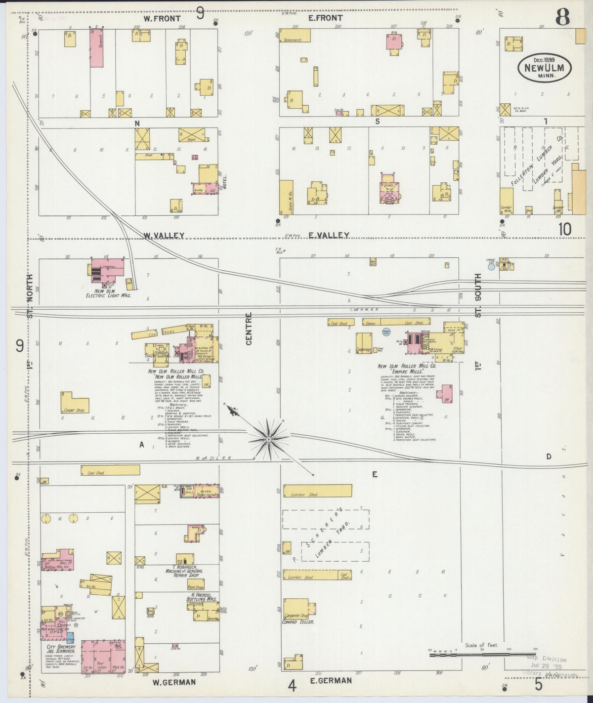 Sanborn Fire Insurance Map from New Ulm, Brown County, Minnesota (1899), Sheet #0008 - Complete Map Set gallery image, historic Sanborn map, vintage wall art, Minnesota Minnesota