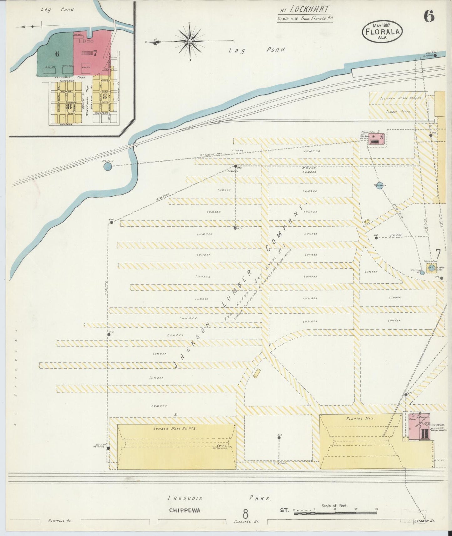 Sanborn Fire Insurance Map from Florala, Covington County, Alabama (1907), Sheet #0006 - Complete Map Set gallery image, historic Sanborn map, vintage wall art, Alabama Alabama