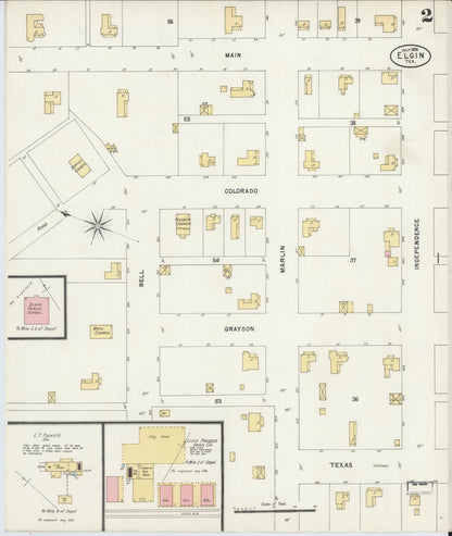 Sanborn Fire Insurance Map from Elgin, Bastrop County, Texas (1898), Sheet #0002 - Historic Sanborn Fire Insurance Map Print, vintage old map wall art, antique decor, genealogy gift, Texas Texas map