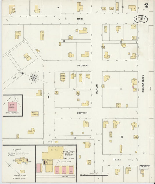 Sanborn Fire Insurance Map from Elgin, Bastrop County, Texas (1898), Sheet #0002 - Historic Sanborn Fire Insurance Map Print, vintage old map wall art, antique decor, genealogy gift, Texas Texas map