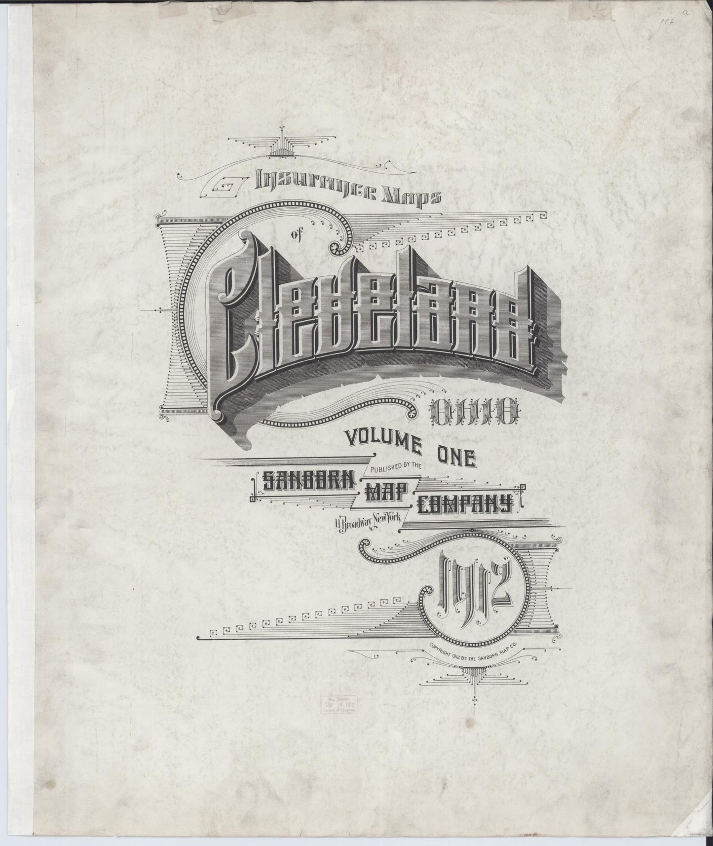Sanborn Fire Insurance Map from Cleveland, Cuyahoga County, Ohio (1912), Sheet #0001 - Historic Sanborn Fire Insurance Map Print, vintage old map wall art, antique decor, genealogy gift, Ohio Ohio map