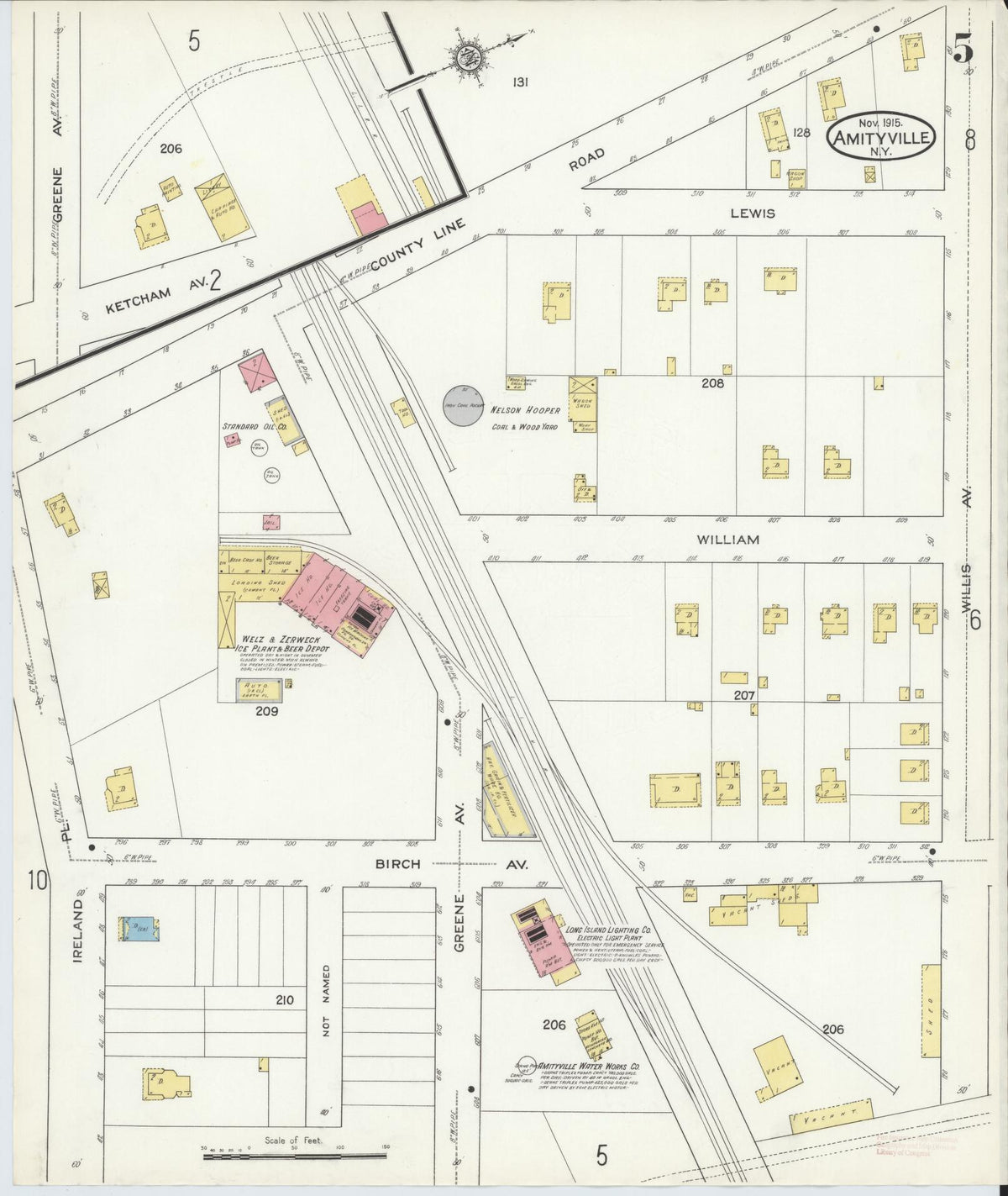 Sanborn Fire Insurance Map from Amityville, Suffolk County, New York (1915), Sheet #0005 - Historic Sanborn Fire Insurance Map Print, vintage old map wall art, antique decor, genealogy gift, New York New York map