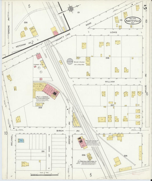 Sanborn Fire Insurance Map from Amityville, Suffolk County, New York (1915), Sheet #0005 - Historic Sanborn Fire Insurance Map Print, vintage old map wall art, antique decor, genealogy gift, New York New York map