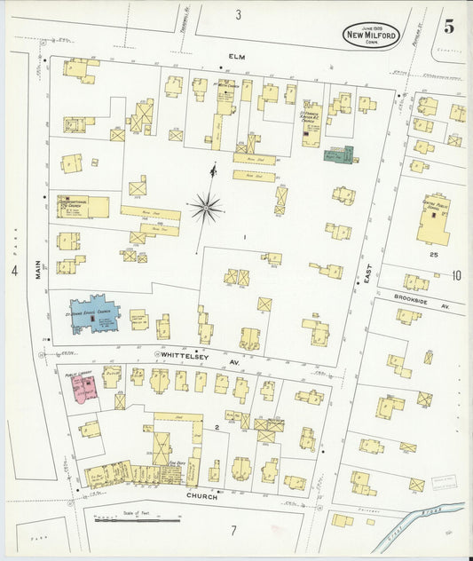 Sanborn Fire Insurance Map from New Milford, Litchfield County, Connecticut (1909), Sheet #0005 - Historic Sanborn Fire Insurance Map Print, vintage old map wall art, antique decor, genealogy gift, Connecticut Connecticut map