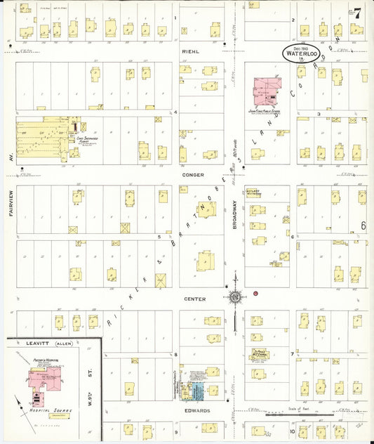 Sanborn Fire Insurance Map from Waterloo, Black Hawk County, Iowa (1910), Sheet #0007 - Historic Sanborn Fire Insurance Map Print, vintage old map wall art