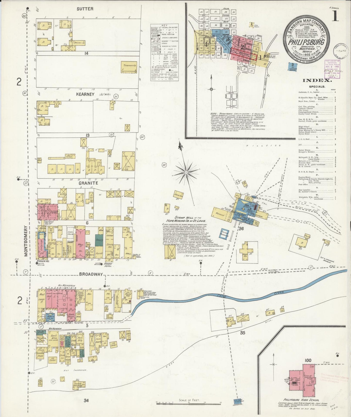 Sanborn Fire Insurance Map from Philipsburg, Granite County, Montana (1902), Sheet #0001 - Historic Sanborn Fire Insurance Map Print, vintage old map wall art, antique decor, genealogy gift, Montana Montana map