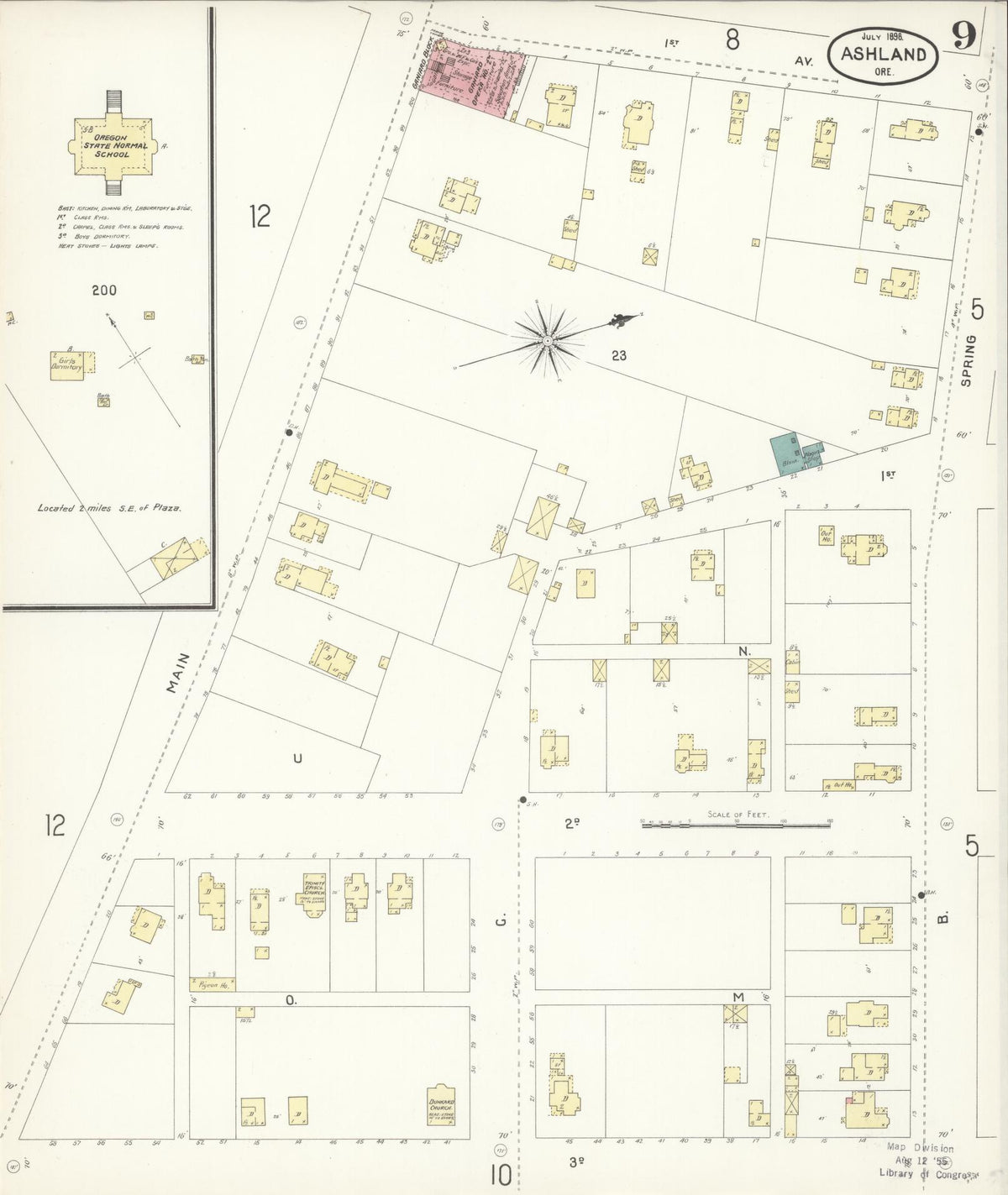 Sanborn Fire Insurance Map from Ashland, Jackson County, Oregon (1898), Sheet #0009 - Historic Sanborn Fire Insurance Map Print, vintage old map wall art, antique decor, genealogy gift, Oregon Oregon map