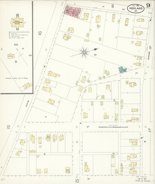 Sanborn Fire Insurance Map from Ashland, Jackson County, Oregon (1898), Sheet #0009 - Historic Sanborn Fire Insurance Map Print, vintage old map wall art, antique decor, genealogy gift, Oregon Oregon map
