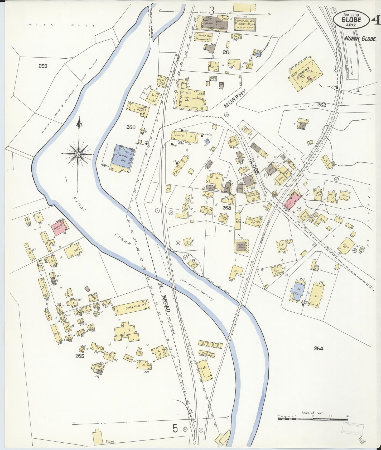 Sanborn Fire Insurance Map from Globe, Gila County, Arizona (1909), Sheet #0004 - Complete Map Set gallery image, historic Sanborn map, vintage wall art, Arizona Arizona