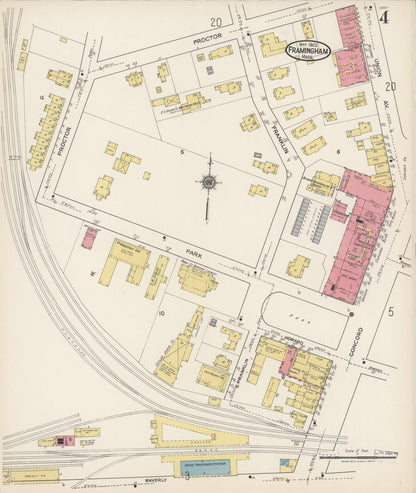 Sanborn Fire Insurance Map from Framingham, Middlesex County, Massachusetts (1922), Sheet #0004 - Historic Sanborn Fire Insurance Map Print, vintage old map wall art, antique decor, genealogy gift, Massachusetts Massachusetts map