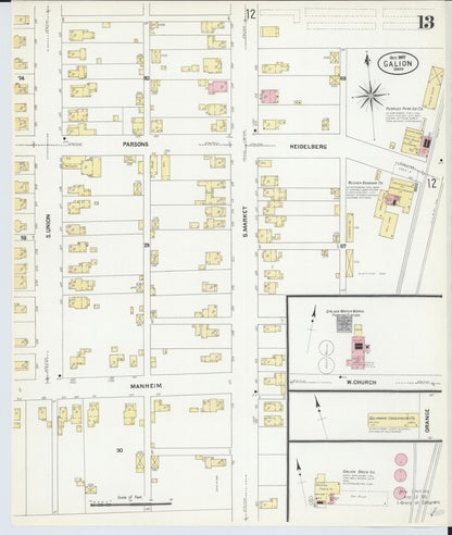 Sanborn Fire Insurance Map from Galion, Crawford County, Ohio (1907), Sheet #0013 - Historic Sanborn Fire Insurance Map Print, vintage old map wall art, antique decor, genealogy gift, Ohio Ohio map