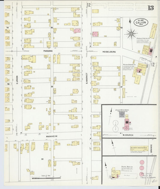 Sanborn Fire Insurance Map from Galion, Crawford County, Ohio (1907), Sheet #0013 - Historic Sanborn Fire Insurance Map Print, vintage old map wall art, antique decor, genealogy gift, Ohio Ohio map