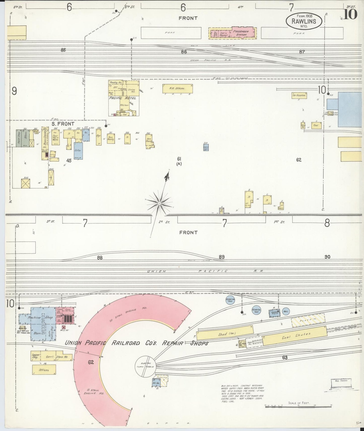Sanborn Fire Insurance Map from Rawlins, Carbon County, Wyoming (1903), Sheet #0010 - Historic Sanborn Fire Insurance Map Print, vintage old map wall art, antique decor, genealogy gift, Wyoming Wyoming map