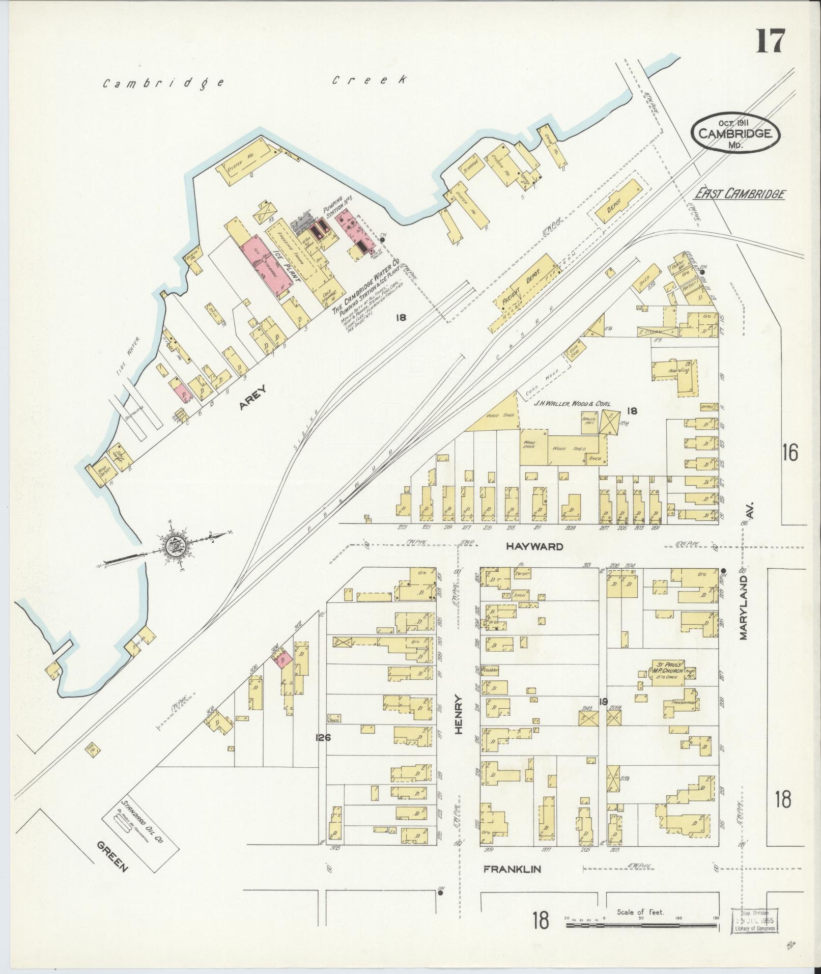 Dorchester, Maryland - 1911 - Sanborn Fire Insurance Map, Sheet #0017 - Historic Sanborn Fire Insurance Map Print, Dorchester Maryland 1911 0017 vintage old map wall art