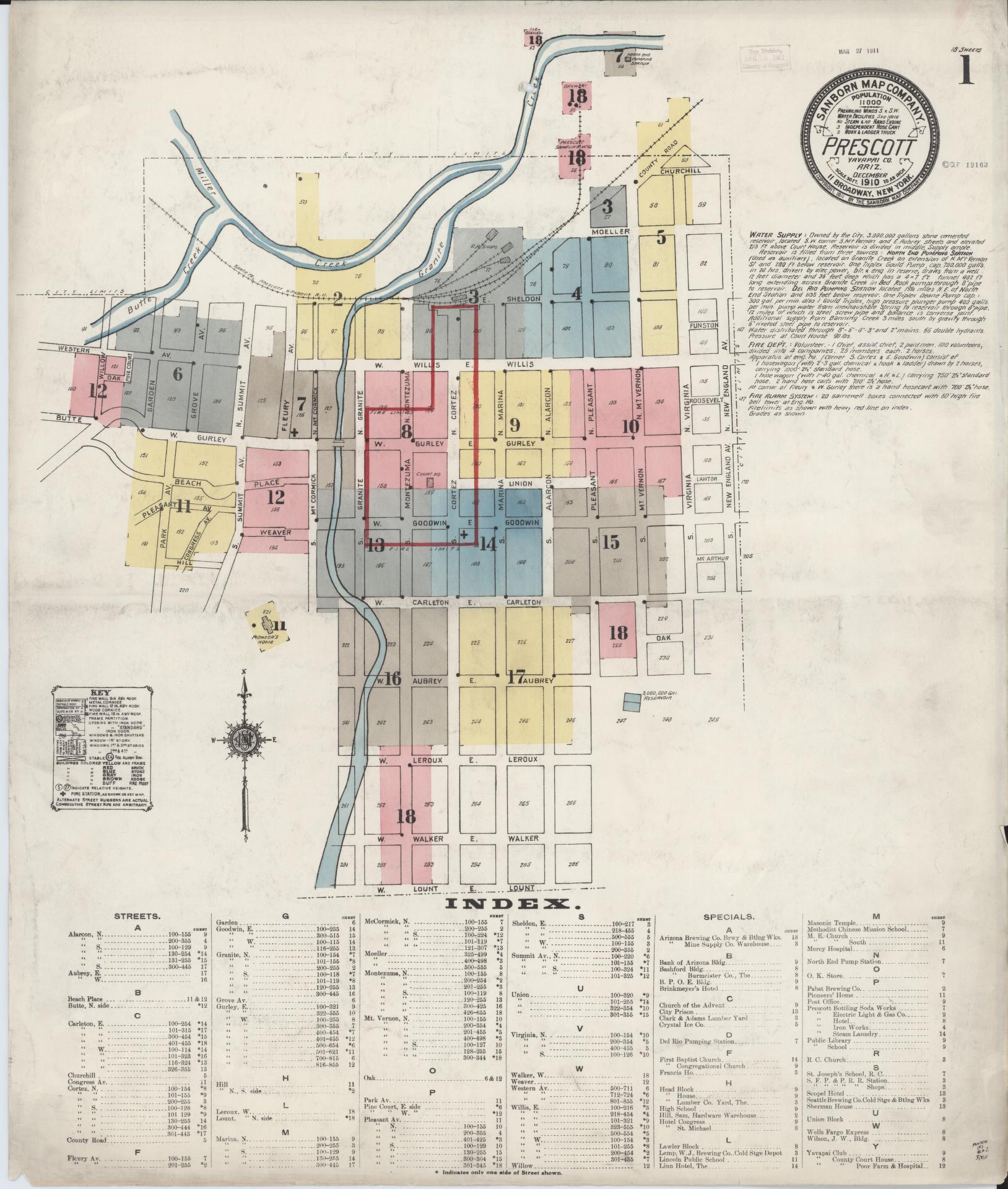 Sanborn Fire Insurance Map from Prescott, Yavapai County, Arizona (1910), Sheet #0001 - Complete Map Set gallery image, historic Sanborn map, vintage wall art, Arizona Arizona