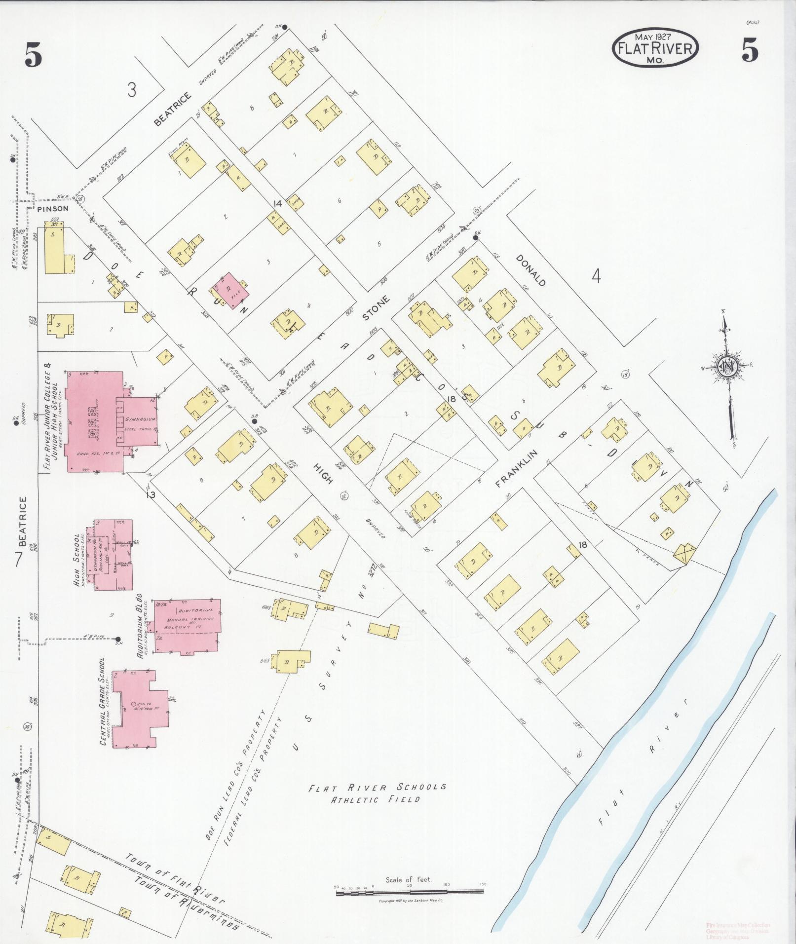 Sanborn Fire Insurance Map from Flat River, Saint Francois County, Missouri (1927), Sheet #0005 - Historic Sanborn Fire Insurance Map Print, vintage old map wall art, antique decor, genealogy gift, Missouri Missouri map