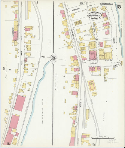 Sanborn Fire Insurance Map from Brownsville, Fayette County, Pennsylvania (1907), Sheet #0015 - Historic Sanborn Fire Insurance Map Print, vintage old map wall art, antique decor, genealogy gift, Pennsylvania Pennsylvania map