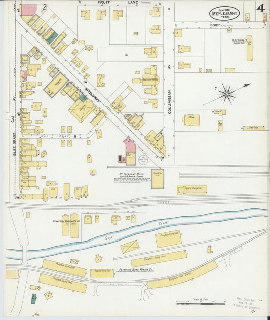 Sanborn Fire Insurance Map from Mount Pleasant, Maury County, Tennessee (1905), Sheet #0004 - Historic Sanborn Fire Insurance Map Print, vintage old map wall art, antique decor, genealogy gift, Tennessee Tennessee map