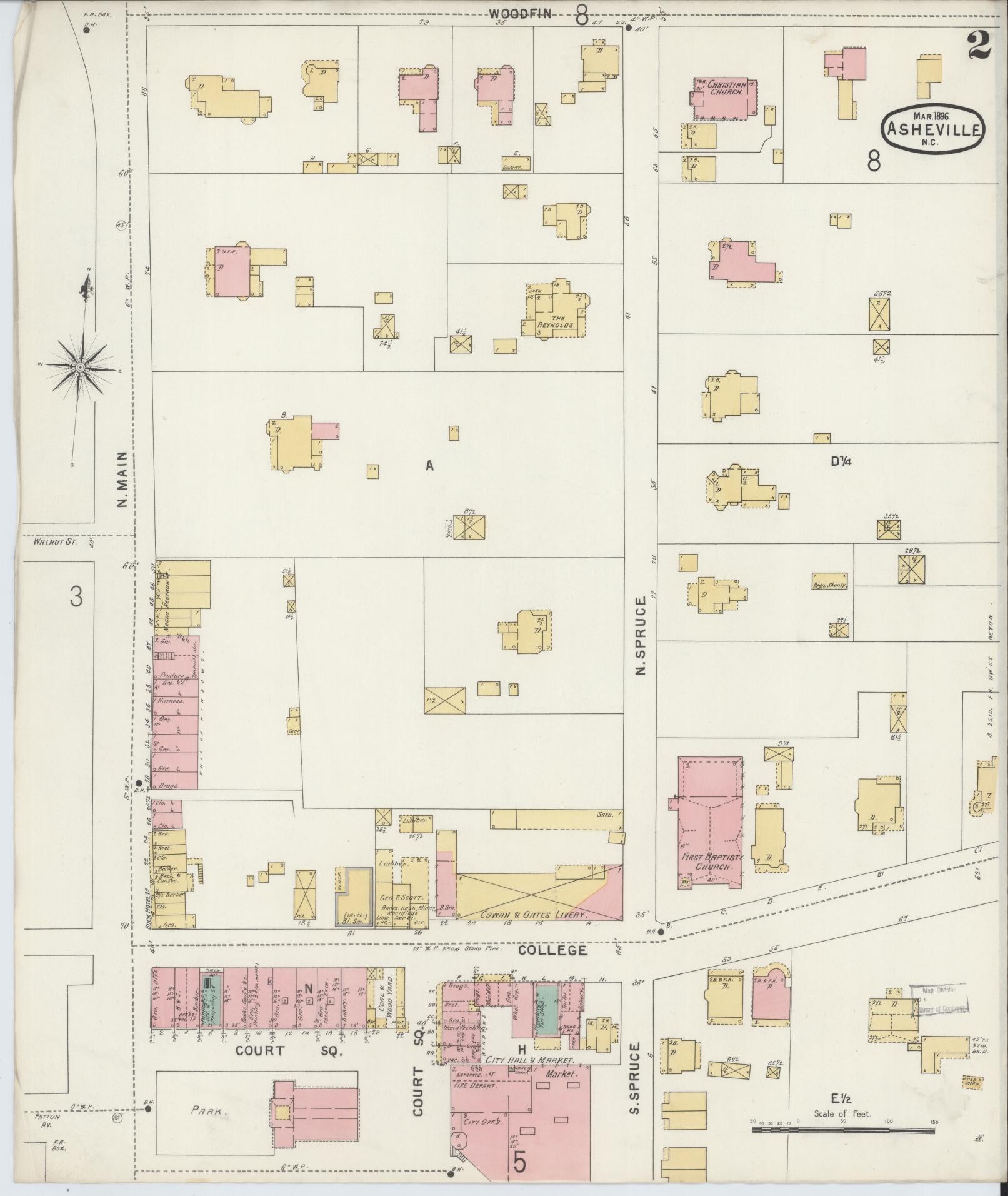 Sanborn Fire Insurance Map from Asheville, Buncombe County, North Carolina (1896), Sheet #0002 - Complete Map Set gallery image, historic Sanborn map, vintage wall art, North Carolina North Carolina