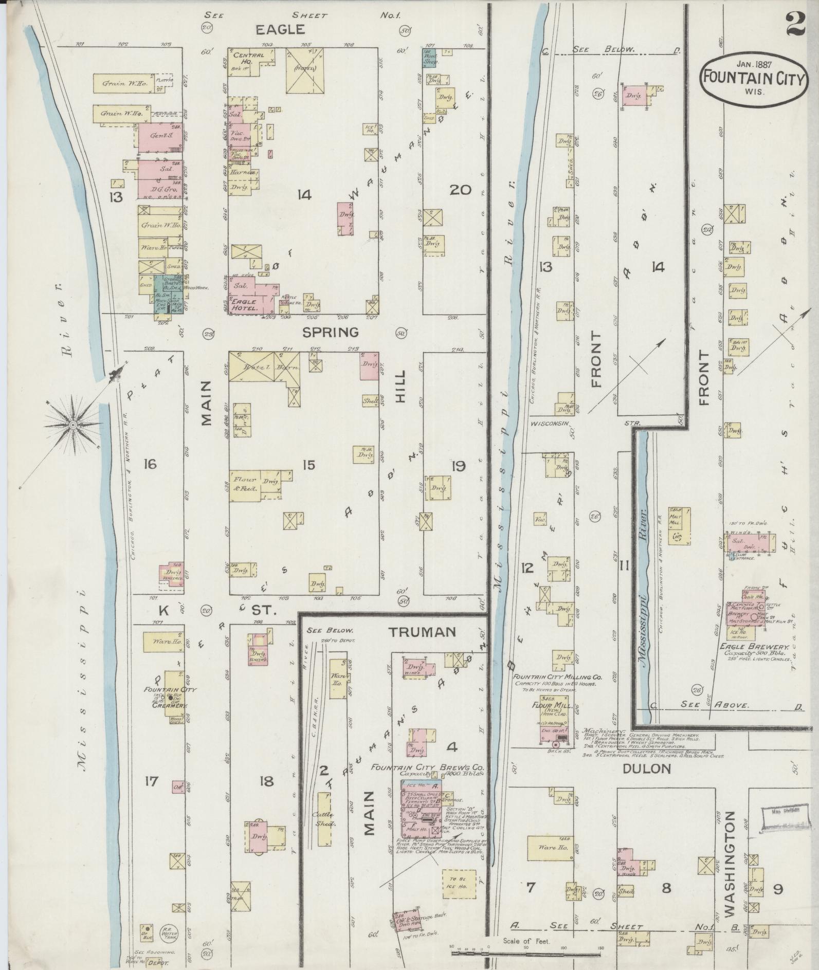 Sanborn Fire Insurance Map from Fountain City, Buffalo County, Wisconsin (1887), Sheet #0002 - Complete Map Set gallery image, historic Sanborn map, vintage wall art, Wisconsin Wisconsin