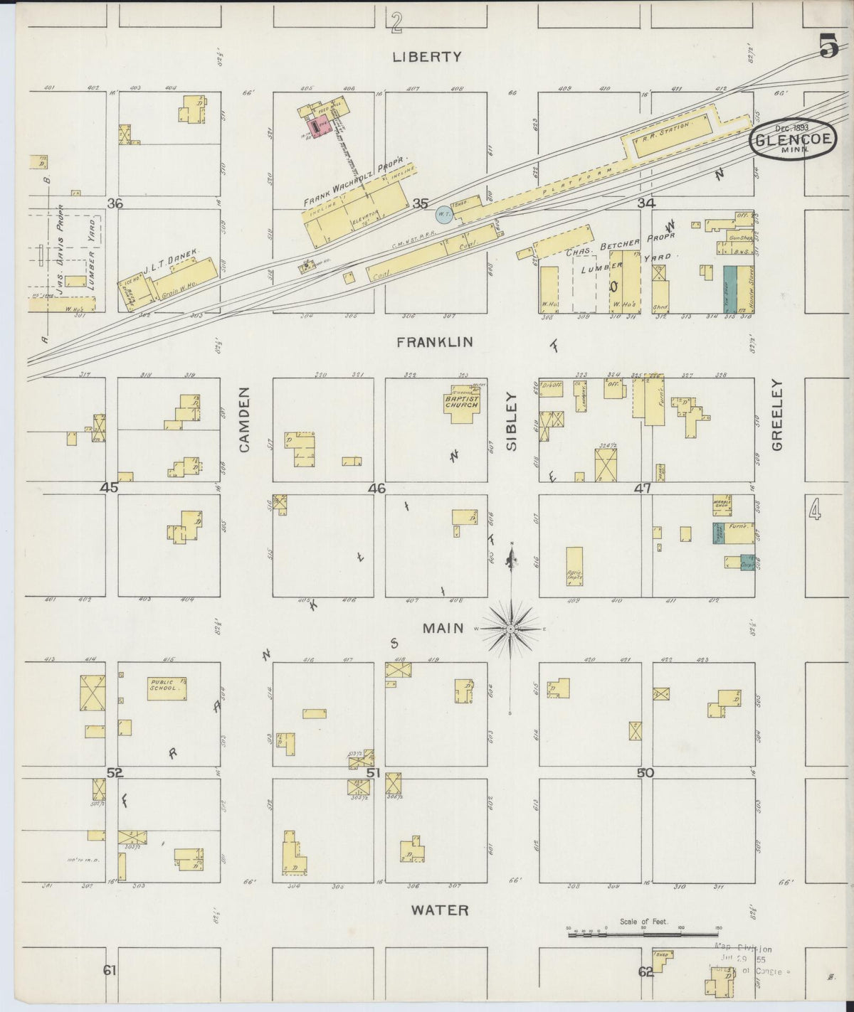 Sanborn Fire Insurance Map from Glencoe, Mcleod County, Minnesota (1893), Sheet #0005 - Complete Map Set gallery image, historic Sanborn map, vintage wall art, Minnesota Minnesota