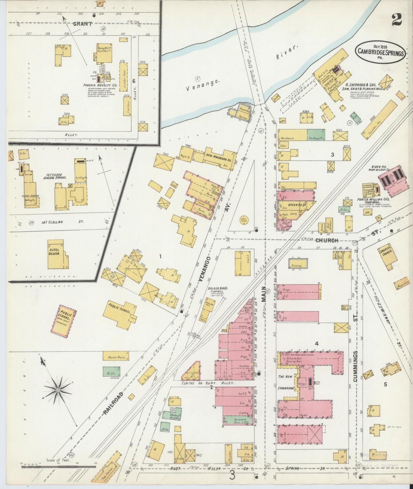 Sanborn Fire Insurance Map from Cambridge Springs, Crawford County, Pennsylvania (1899), Sheet #0002 - Historic Sanborn Fire Insurance Map Print, vintage old map wall art, antique decor, genealogy gift, Pennsylvania Pennsylvania map