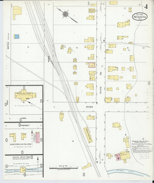 Sanborn Fire Insurance Map from Newaygo, Newaygo County, Michigan (1921), Sheet #0004 - Historic Sanborn Fire Insurance Map Print, vintage old map wall art, antique decor, genealogy gift, Michigan Michigan map