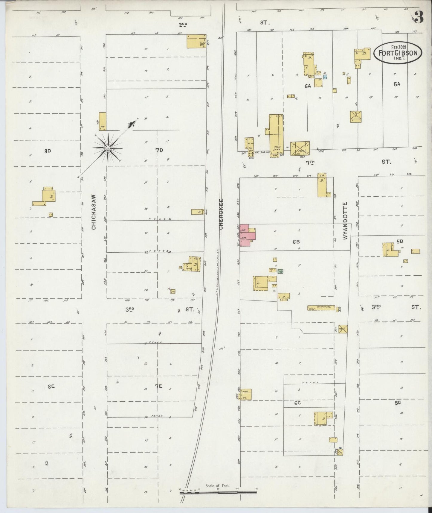 Sanborn Fire Insurance Map from Fort Gibson, Muskogee County, Oklahoma (1899), Sheet #0003 - Historic Sanborn Fire Insurance Map Print, vintage old map wall art, antique decor, genealogy gift, Oklahoma Oklahoma map