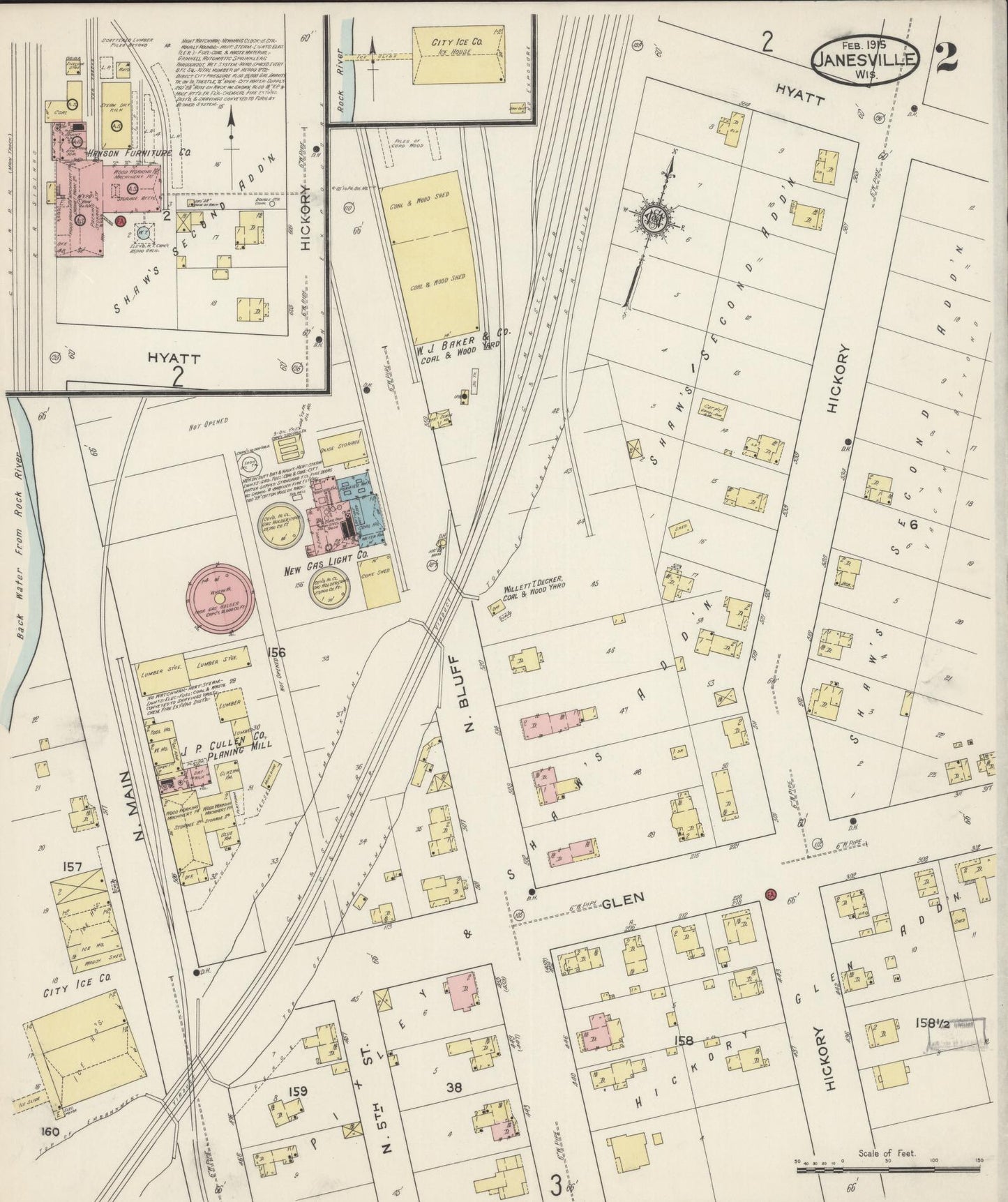 Sanborn Fire Insurance Map from Janesville, Rock County, Wisconsin (1915), Sheet #0002 - Historic Sanborn Fire Insurance Map Print, vintage old map wall art, antique decor, genealogy gift, Wisconsin Wisconsin map