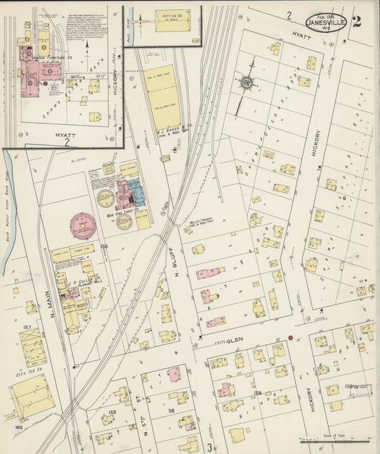Sanborn Fire Insurance Map from Janesville, Rock County, Wisconsin (1915), Sheet #0002 - Historic Sanborn Fire Insurance Map Print, vintage old map wall art, antique decor, genealogy gift, Wisconsin Wisconsin map