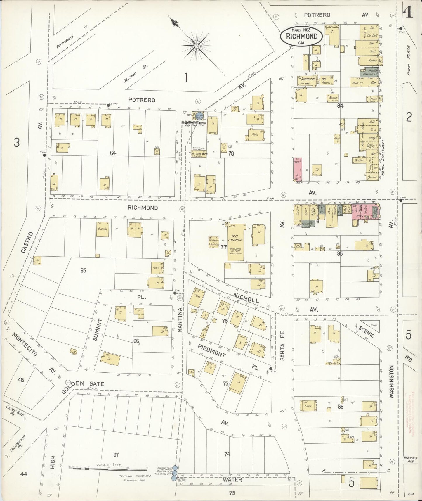 Sanborn Fire Insurance Map from Richmond, Contra Costa County, California (1903), Sheet #0004 - Complete Map Set gallery image, historic Sanborn map, vintage wall art, California California