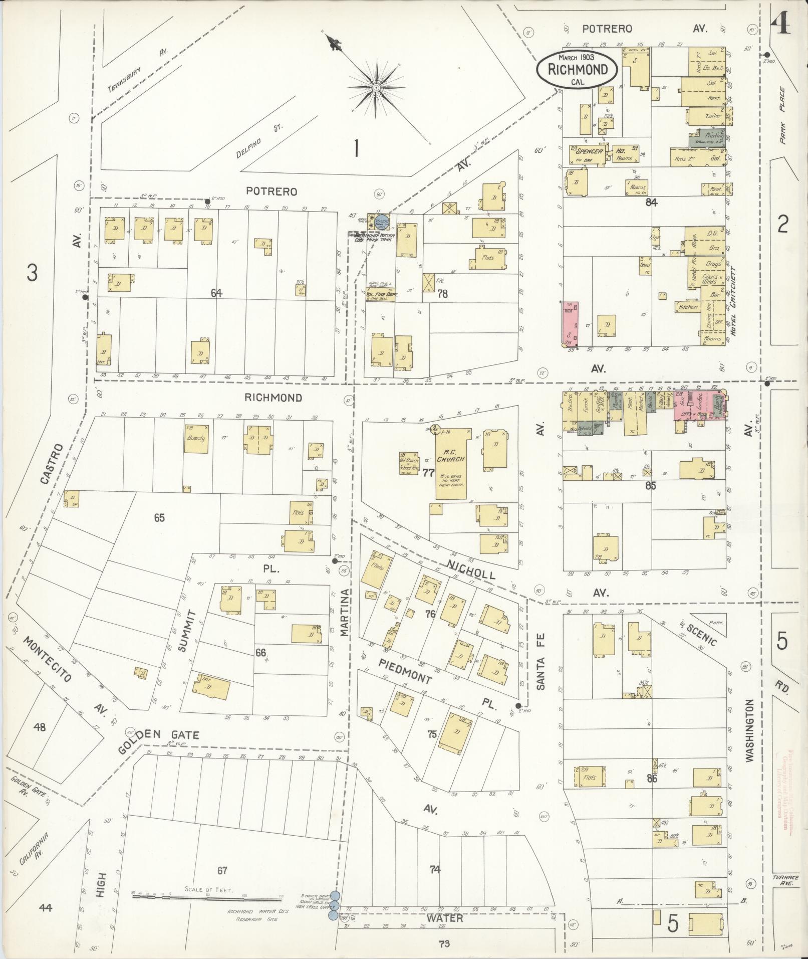 Sanborn Fire Insurance Map from Richmond, Contra Costa County, California (1903), Sheet #0004 - Complete Map Set gallery image, historic Sanborn map, vintage wall art, California California