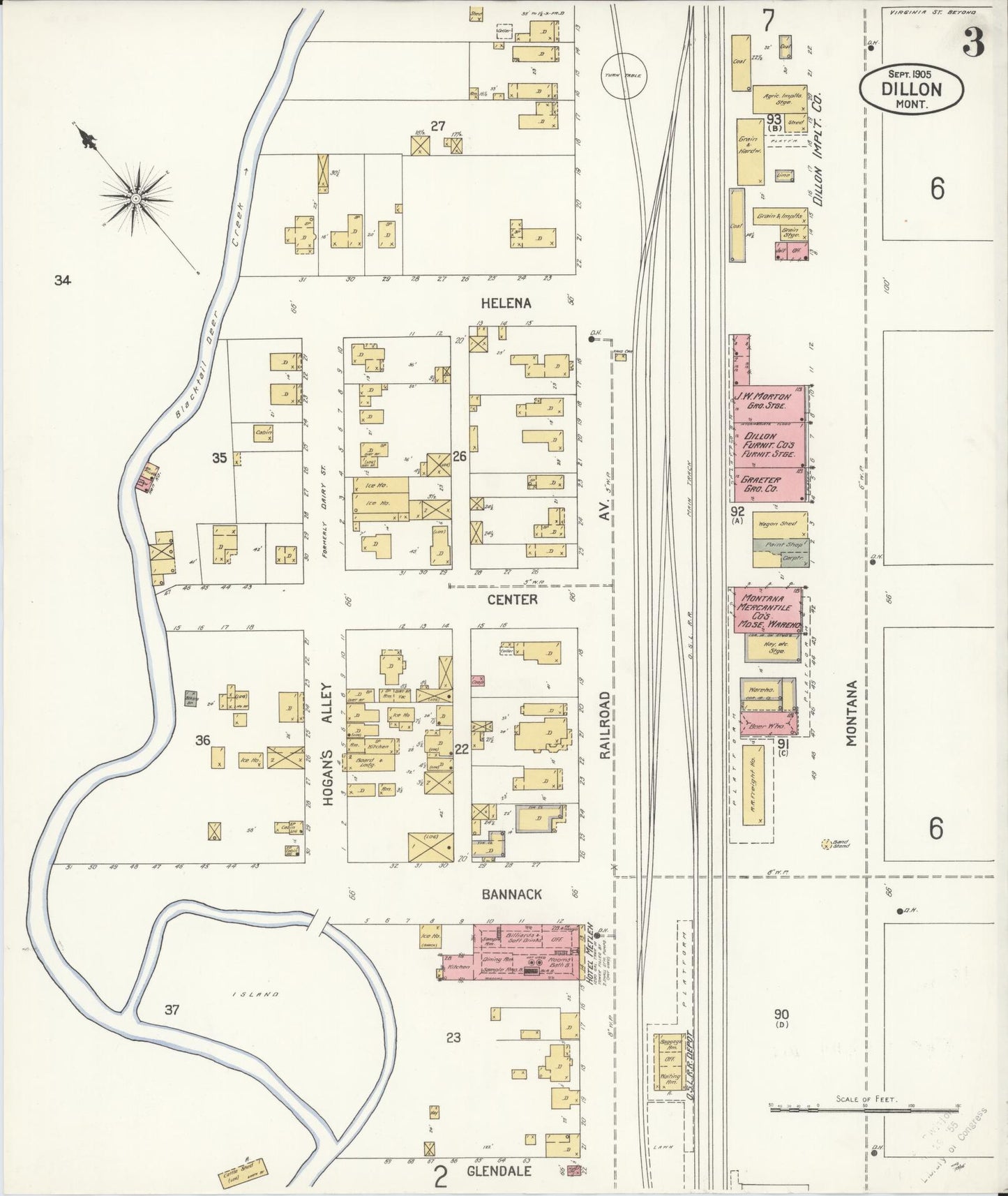 Sanborn Fire Insurance Map from Dillon, Beaverhead County, Montana (1905), Sheet #0003 - Complete Map Set gallery image, historic Sanborn map, vintage wall art, Montana Montana