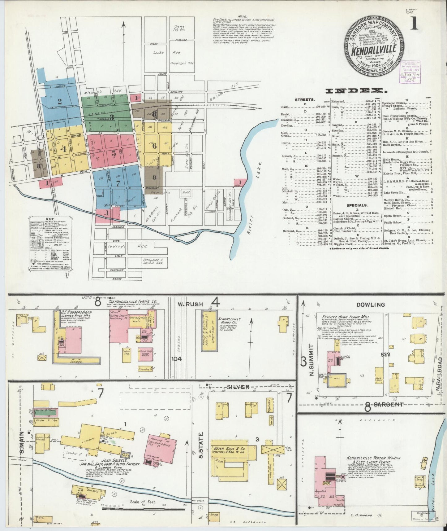 Sanborn Fire Insurance Map from Kendallville, Noble County, Indiana (1904), Sheet #0001 - Complete Map Set gallery image, historic Sanborn map, vintage wall art, Indiana Indiana
