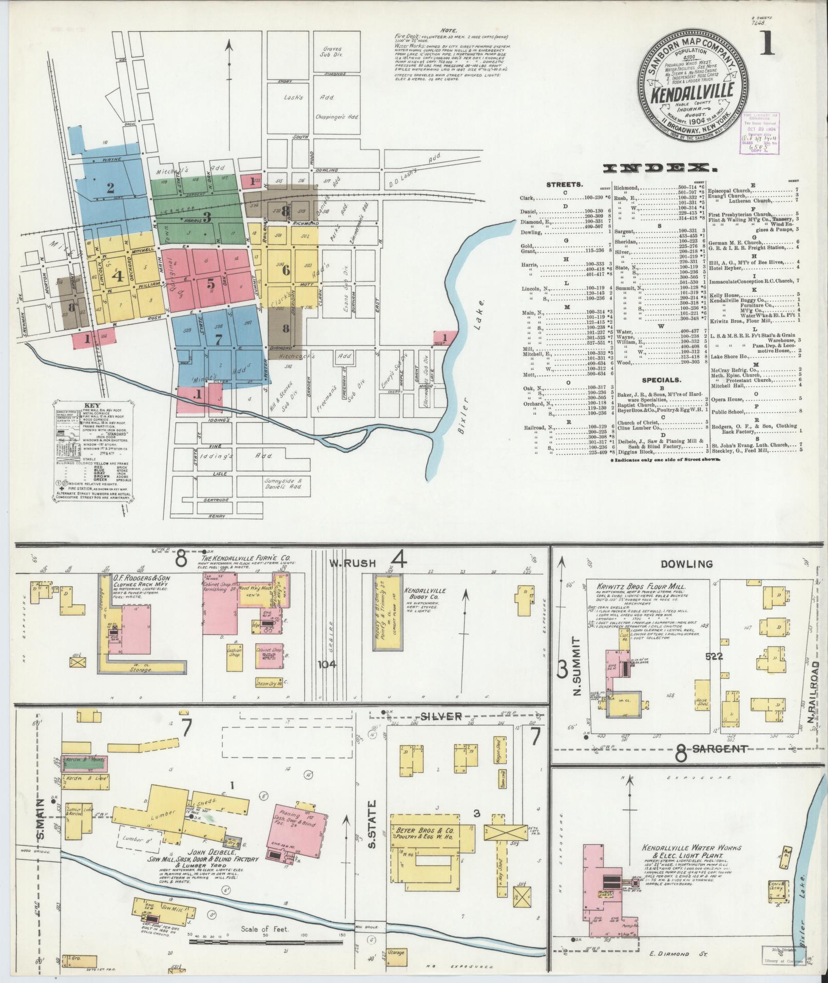 Sanborn Fire Insurance Map from Kendallville, Noble County, Indiana (1904), Sheet #0001 - Complete Map Set gallery image, historic Sanborn map, vintage wall art, Indiana Indiana