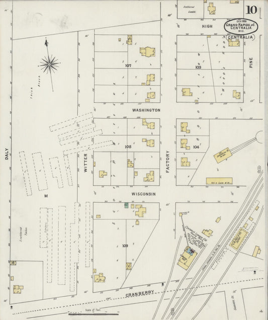 Sanborn Fire Insurance Map from Grand Rapids, Wood County, Wisconsin (1895), Sheet #0010 - Historic Sanborn Fire Insurance Map Print, vintage old map wall art, antique decor, genealogy gift, Wisconsin Wisconsin map