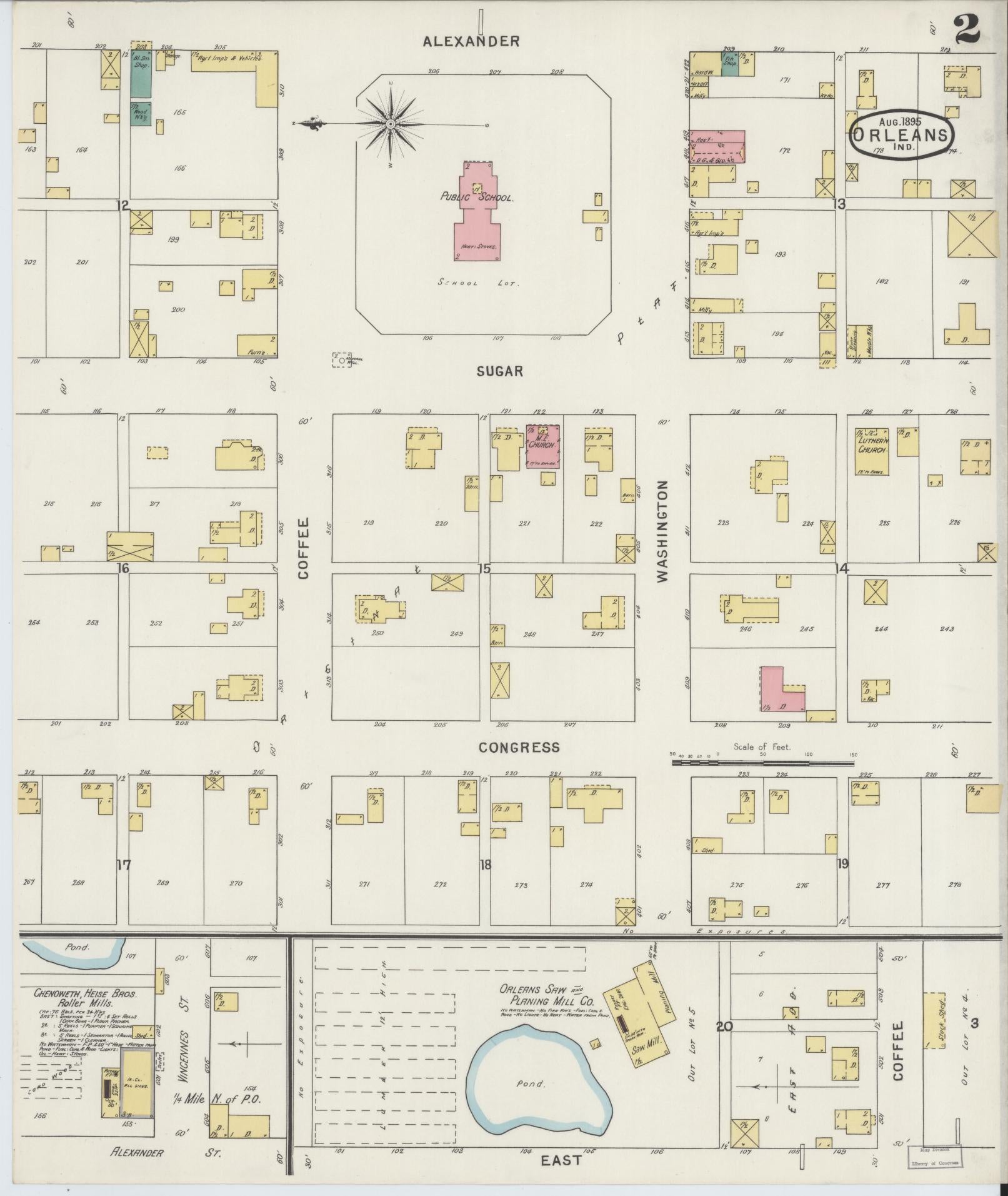 Sanborn Fire Insurance Map from Orleans, Orange County, Indiana (1895), Sheet #0002 - Complete Map Set gallery image, historic Sanborn map, vintage wall art, Indiana Indiana