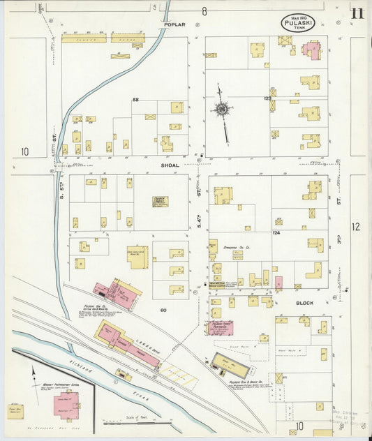 Sanborn Fire Insurance Map from Pulaski, Giles County, Tennessee (1910), Sheet #0011 - Historic Sanborn Fire Insurance Map Print, vintage old map wall art, antique decor, genealogy gift, Tennessee Tennessee map