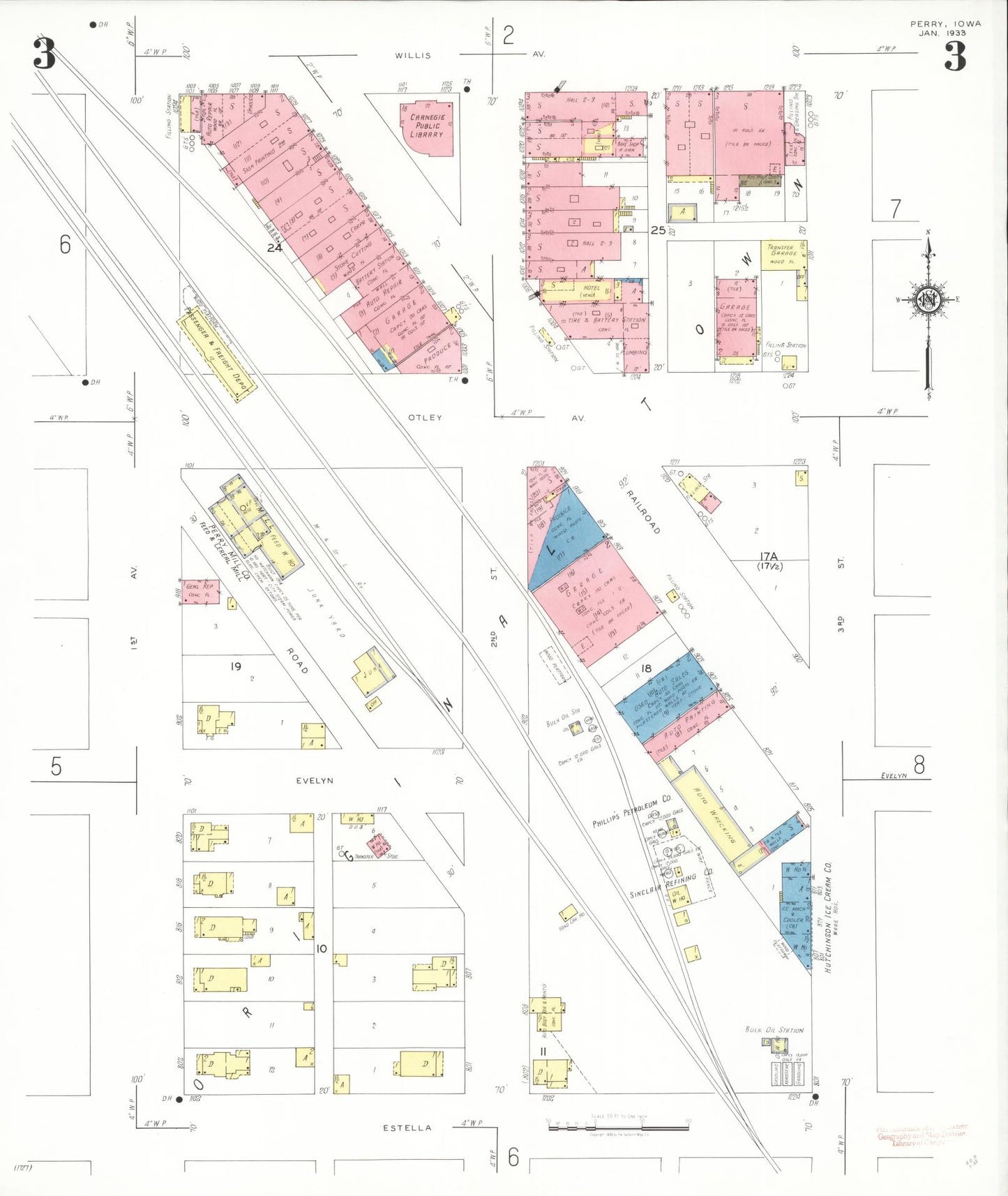Sanborn Fire Insurance Map from Perry, Dallas County, Iowa (1933), Sheet #0003 - Historic Sanborn Fire Insurance Map Print, vintage old map wall art