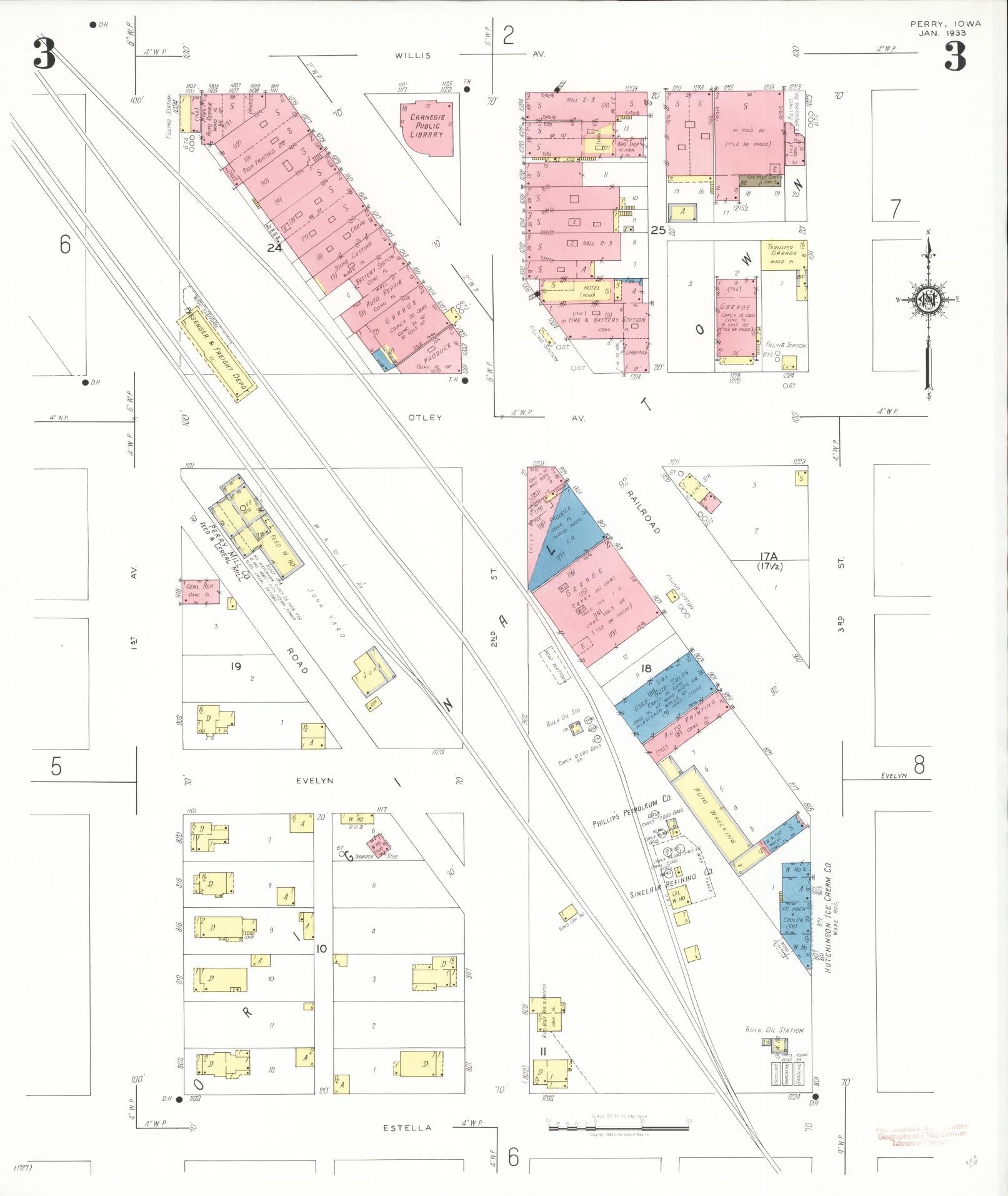 Sanborn Fire Insurance Map from Perry, Dallas County, Iowa (1933), Sheet #0003 - Historic Sanborn Fire Insurance Map Print, vintage old map wall art
