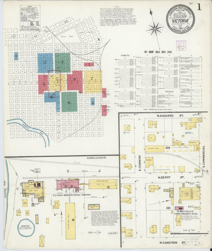 Sanborn Fire Insurance Map from Victoria, Victoria County, Texas (1907), Sheet #0001 - Complete Map Set gallery image, historic Sanborn map, vintage wall art, Texas Texas