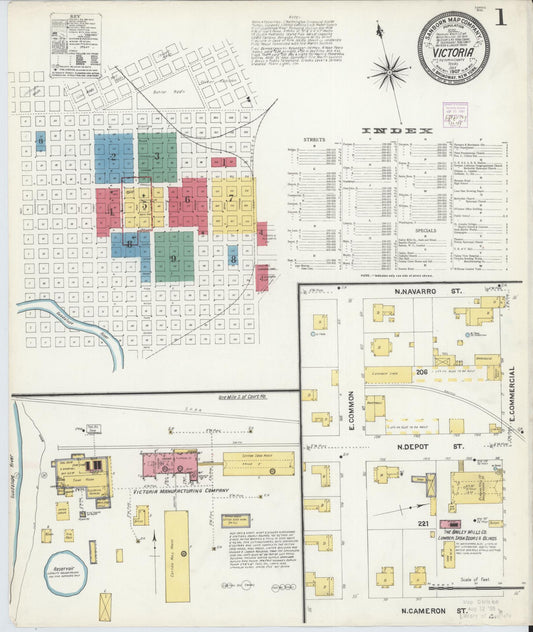 Sanborn Fire Insurance Map from Victoria, Victoria County, Texas (1907), Sheet #0001 - Complete Map Set gallery image, historic Sanborn map, vintage wall art, Texas Texas