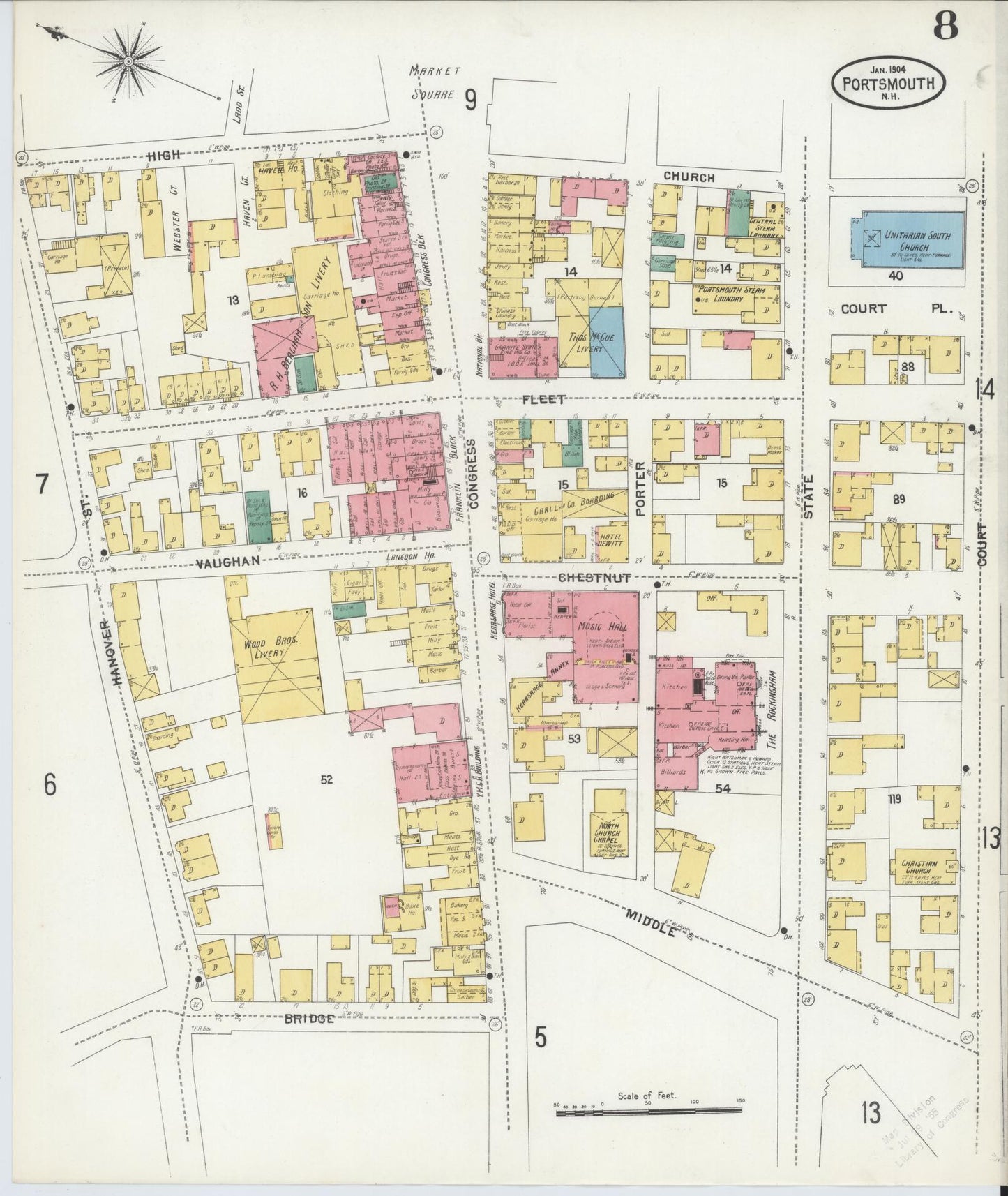 Sanborn Fire Insurance Map from Portsmouth, Rockingham County, New Hampshire (1904), Sheet #0008 - Complete Map Set gallery image, historic Sanborn map, vintage wall art, New Hampshire New Hampshire