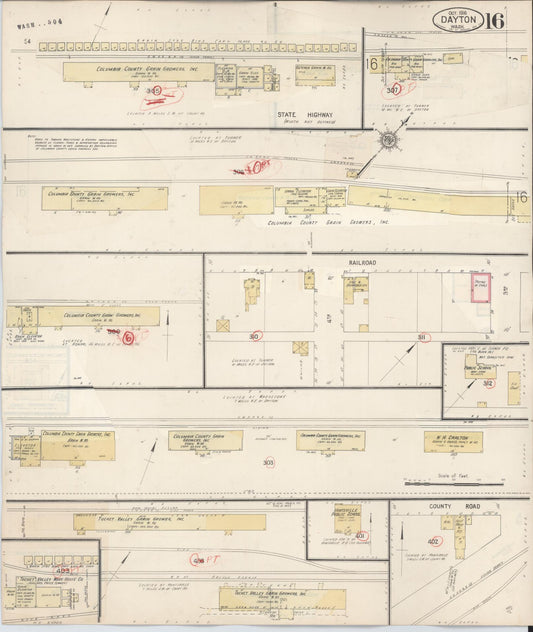 Sanborn Fire Insurance Map from Dayton, Columbia County, Washington (1943), Sheet #0016 - Historic Sanborn Fire Insurance Map Print, vintage old map wall art, antique decor, genealogy gift, Washington Washington map
